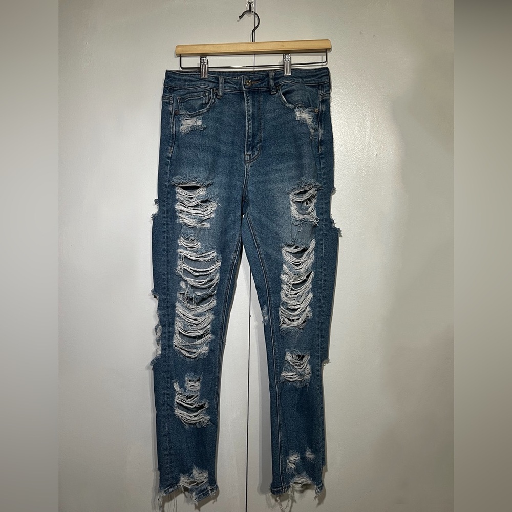 American Eagle Heavily Distressed Stretch Mom Jeans